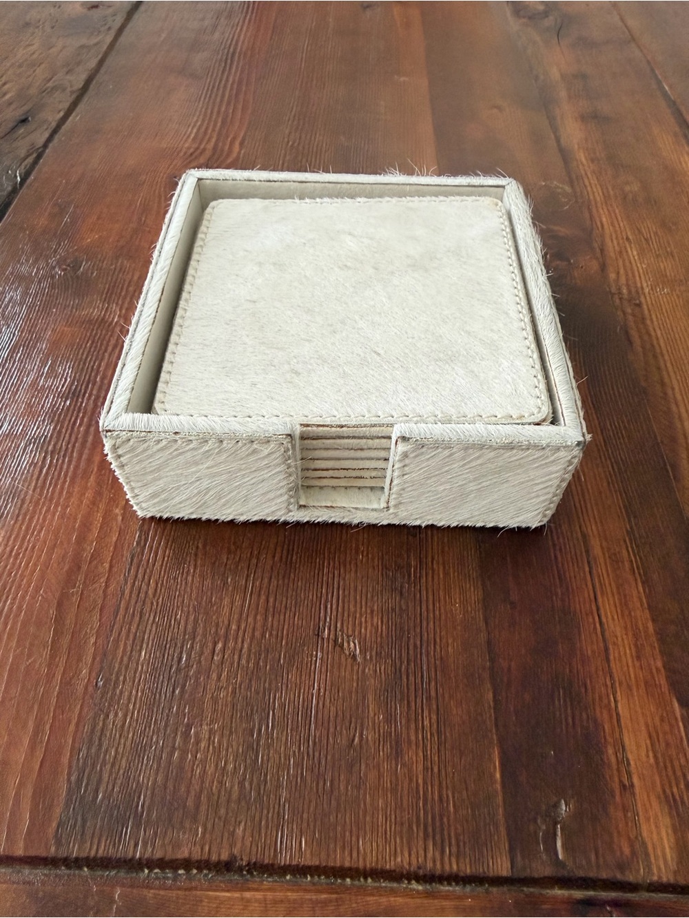 Pigeon & Poodle Browmley Hide Coasters and Holder - cream white